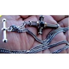 20 Inches Long Custom Made Solid Pocket Watch Chain Cross Fob